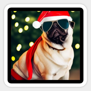 Christmas pug in Santa's hat Sticker